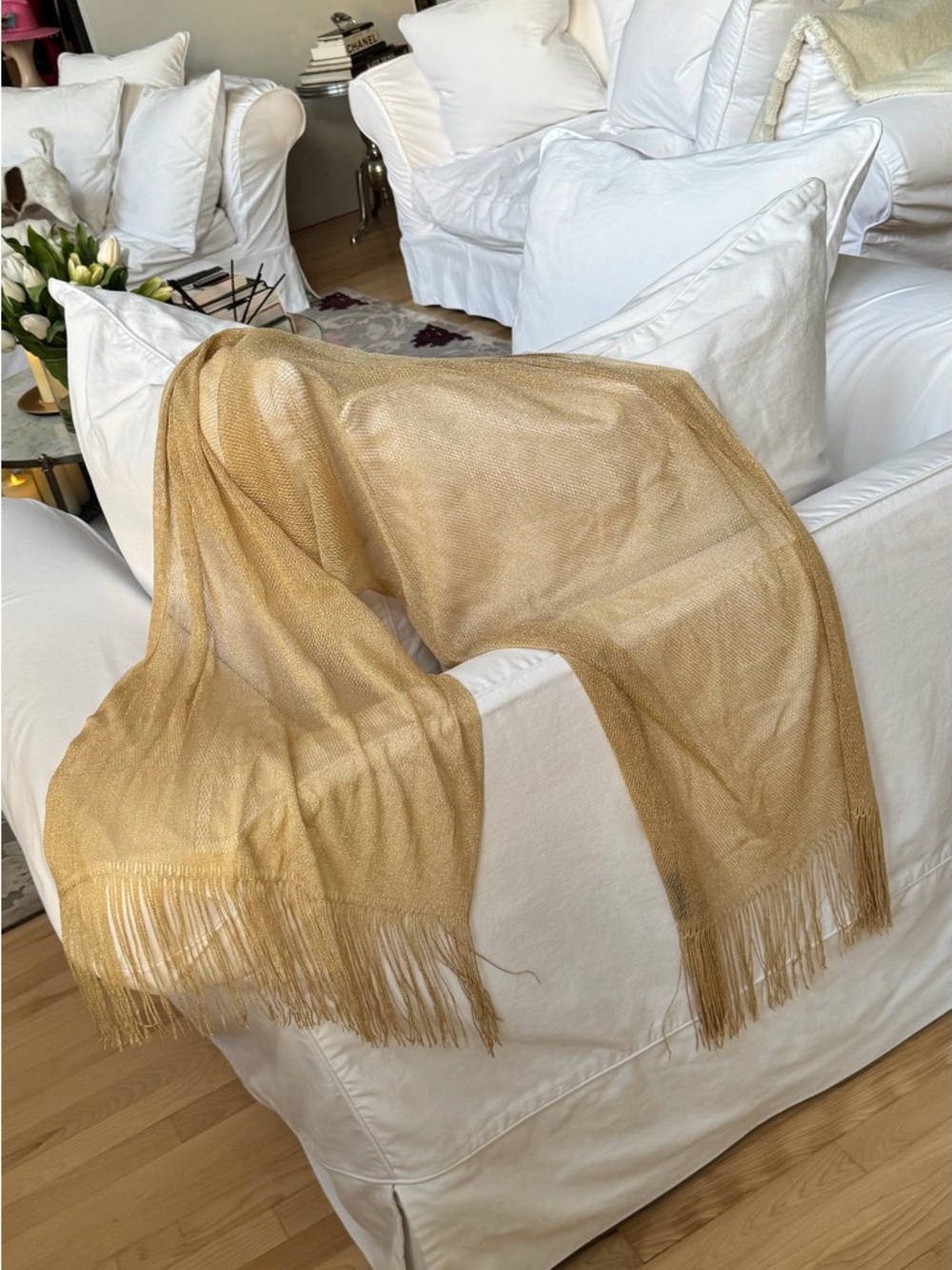 Dolce & Gabbana Gold Fringe Wrap Scarf